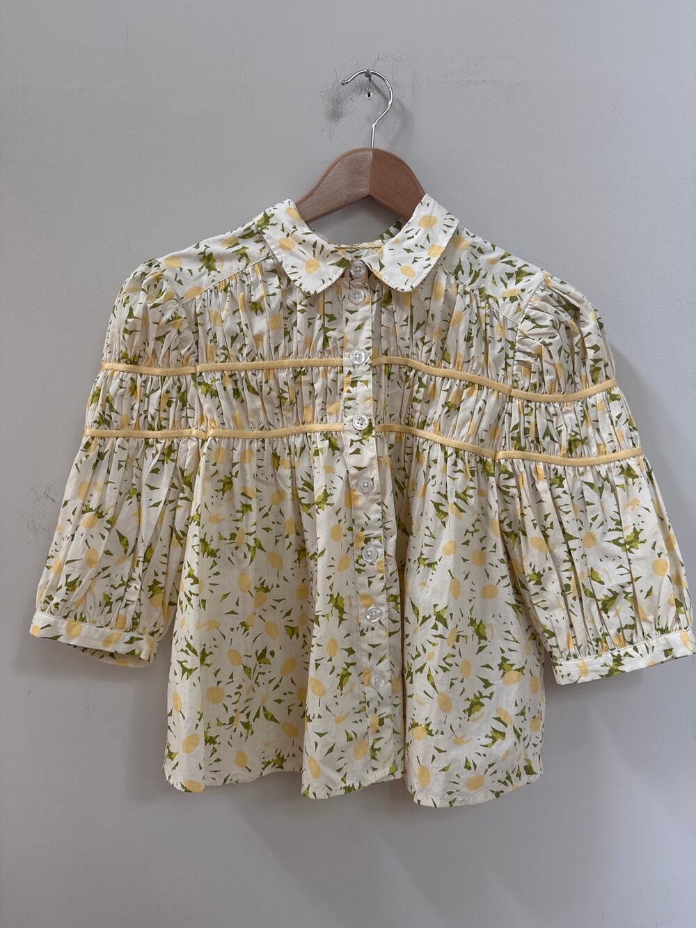 Anthropologie Maeve The Leandra Shirred Yoke Blouse Floral Small Cottagecore